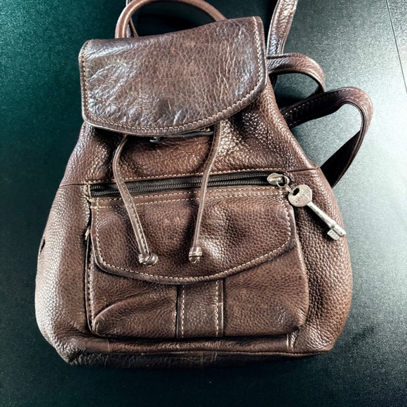 vintage Fossil leather backpack Brown y2K easy zip access boho  purse main image 5